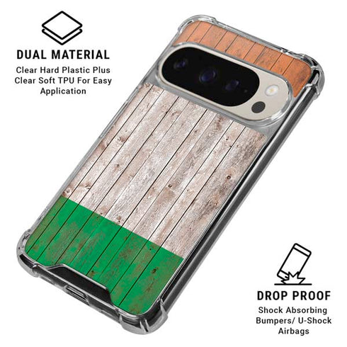 Ireland Flag Dark Wood Pixel 9/9 Pro Clear Case